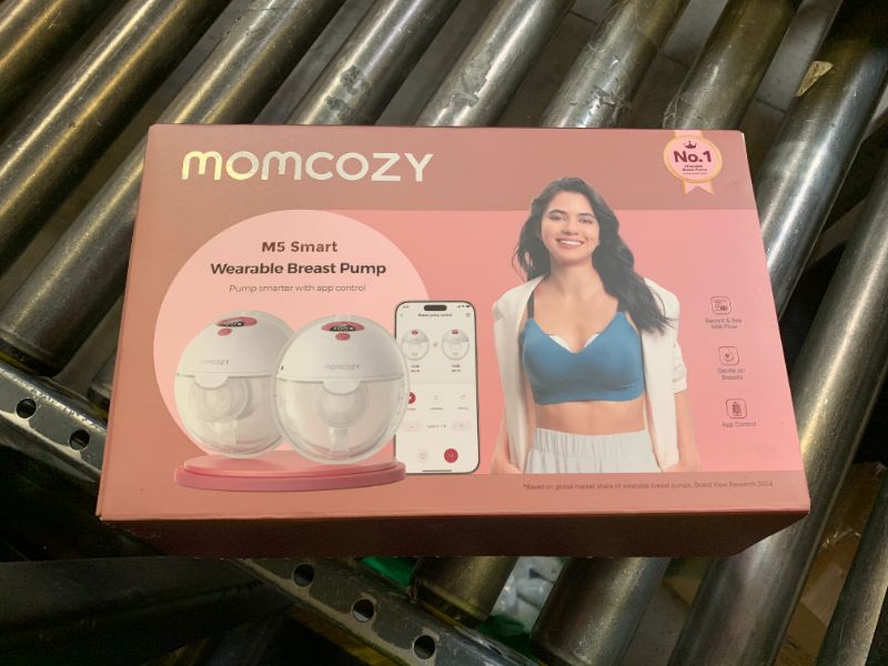 Photo 1 of Momcozy M5 Smart APP Controlled Wearable Breast Pump, Hands-Free Wireless Electric Pump, 3 Modes 9 Suction Levels, BPA-Free, Portable Lightweight, 24mm Flange, 2-Pack Quill Gray