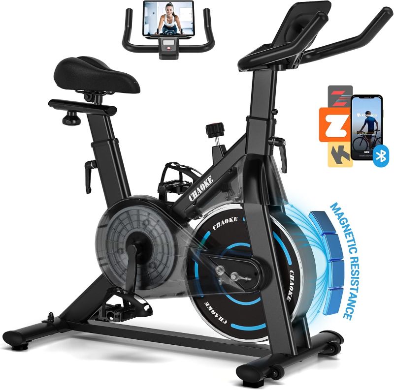 Photo 1 of Exercise Bike, CHAOKE Quiet Adjustable Magnetic Resistance Stationary Bike for Home Cardio with App Compatible, 350LB Weight Capacity Indoor Cycling Bike with Comfortable Seat & Digital Display