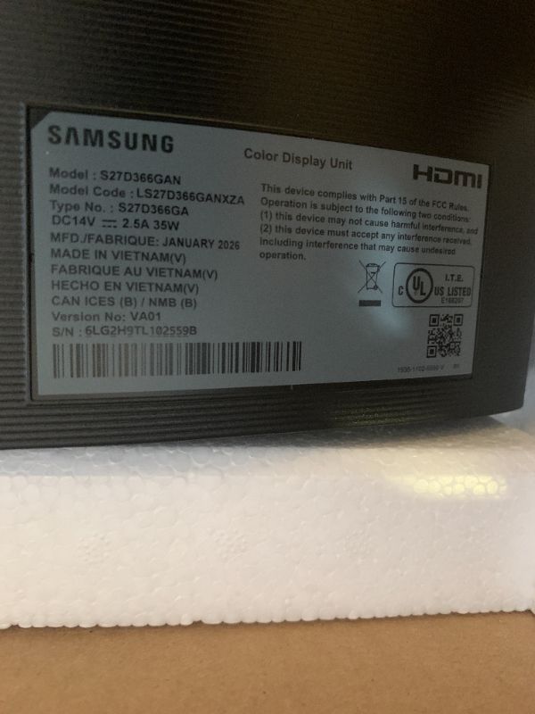Photo 1 of Samsung 27" Essential S3 (S36GD) Series FHD 1800R Curved Computer Monitor, 100Hz, Game Mode, Advanced Eye Comfort, HDMI and D-sub Ports, LS27D366GANXZA, 2024