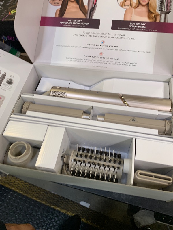 Photo 1 of Shark Flex Fusion Hair Straightener & Powerful Hair Dryer with Fusion Hair Brush, Air Styler with Auto-Wrap Hair Curlers, Concentrator, & Frizz Fighter, Metallic Mist, HD651S