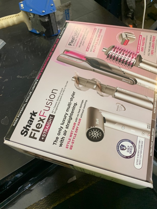 Photo 1 of Shark Flex Fusion Hair Straightener & Powerful Hair Dryer with Fusion Hair Brush, Air Styler with Auto-Wrap Hair Curlers, Concentrator, & Frizz Fighter, Metallic Mist, HD651S