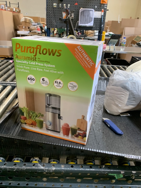 Photo 1 of Puraflows Auramist Cold Press Juicer Machine with 6’’ Large Feed Chute, 600W Slow Masticating Juicers for Vegetable & Fruit, Easy to Clean, Electric, Triple Filters, Silver