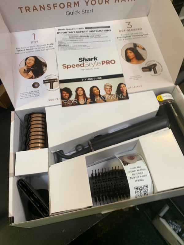Photo 1 of Shark SpeedStyle Pro Professional Performance High-Velocity Hair Dryer System with Scalp Shield and IQ Speed Styling & Drying Suite, Straight and Wavy Hair, Lightweight, Ionic, No Heat Damage, HD731