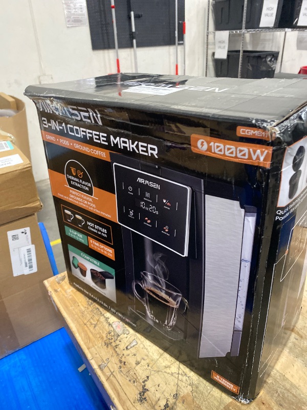 Photo 1 of **ITEM FACTORY SEALED** AIRMSEN Grind & Brew Coffee Maker with Built-in Grinder (2026 Model) - Single-Serve, Compatible with K-Cup Pods & Ground, 1000W Fast 6-14oz Brewer, Descaling Alert, Touchscreen & 50oz Removable Tank