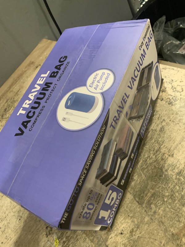 Photo 1 of **MISSING VAC PUMP** Cozy Essential Travel Vacuum Storage Bags with Rechargeable Cordless Electric Pump, Space Saver Bags for Luggage, Suitcase, Carry-On, for Clothes, Blankets, Comforters, Pillows, 15 Combo