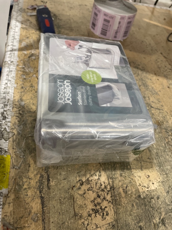 Photo 1 of **MISSING BOTTOM** Joseph Joseph Surface Kitchen Sink Silverware Drainer, Utensil Cutlery and Kitchen Gadgets Holder with Draining Base, Stainless Steel, Gray