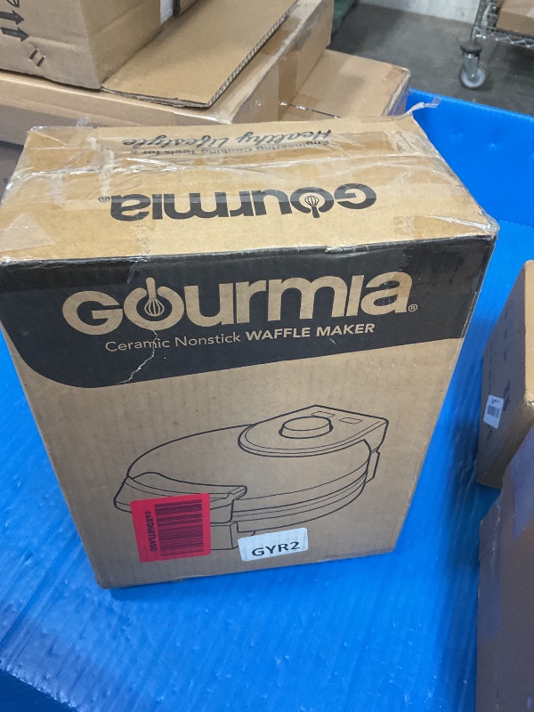 Photo 1 of ***DIRTY & SCRATCHED FROM HEAVY USAGE*** Gourmia Belgian Waffle Maker – Compact Design with Upright Storage, Adjustable Browning, and Easy-Clean Nonstick Ceramic Plates, Stainless Steel