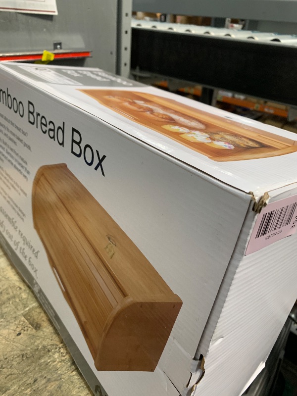 Photo 1 of **HAS BROKEN CORNER*** Large bread box bread basket wooden box storage boxes kitchen counter organizer, roll top breadbox. bread boxes for kitchen countertop. Bamboo wooden boxes. (Natural)