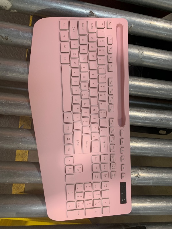 Photo 1 of ****MISSING MOUSE DONGLE / TOP LEFT ESC KEY MAY BE LOOSE DUE TO PREV FALLING OFF *** Wireless Keyboard and Mouse Combo, 9 Backlit Effects, Wrist Rest, Phone Holder, 2.4G Lag-Free Ergonomic Keyboards, Rechargeable Silent Cordless Set for Computer, Laptop, 