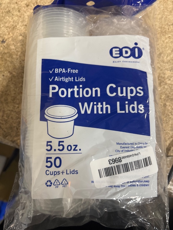 Photo 1 of [5.5 OZ, 50 Sets] EDI Clear Disposable Plastic Portion Cups with Leakproof Lids | Jello Shot/Souffle Cups| Condiment and Dipping Sauce Cups | BPA Free | Recyclable