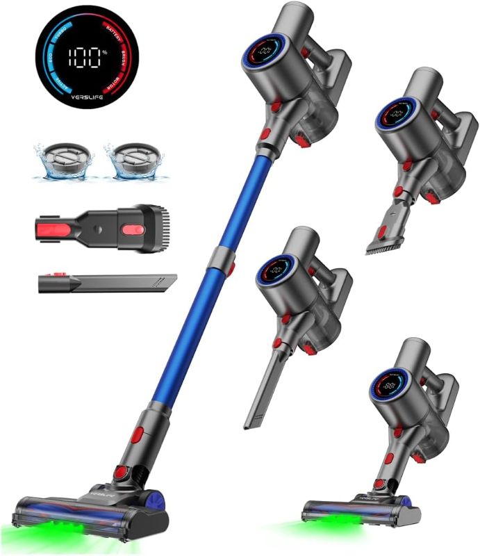 Photo 1 of ***MISSING ATTACHMENTS***VersLife Z8 Cordless Vacuum Cleaner, 40kPa/500W Power Suction, LED Display, 6-in-1 Lightweight Stick Vacuum with Green LED Light, 6-Stages Filtration, Self-Standing for Pet Hair Hard Floor Carpet