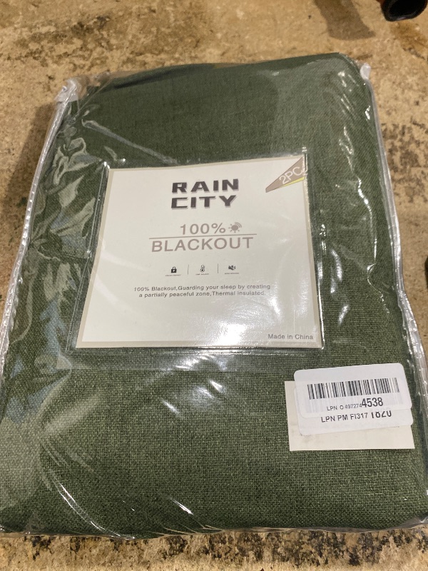 Photo 1 of 102 Inch Long Linen Blended Blackout Curtains 2 Panels, Back Tab Pleated Look Drapes for Track System with Hooks, Noise Reducing Country Blackout Winodw Curtains 50x102-Loden/Olive Green