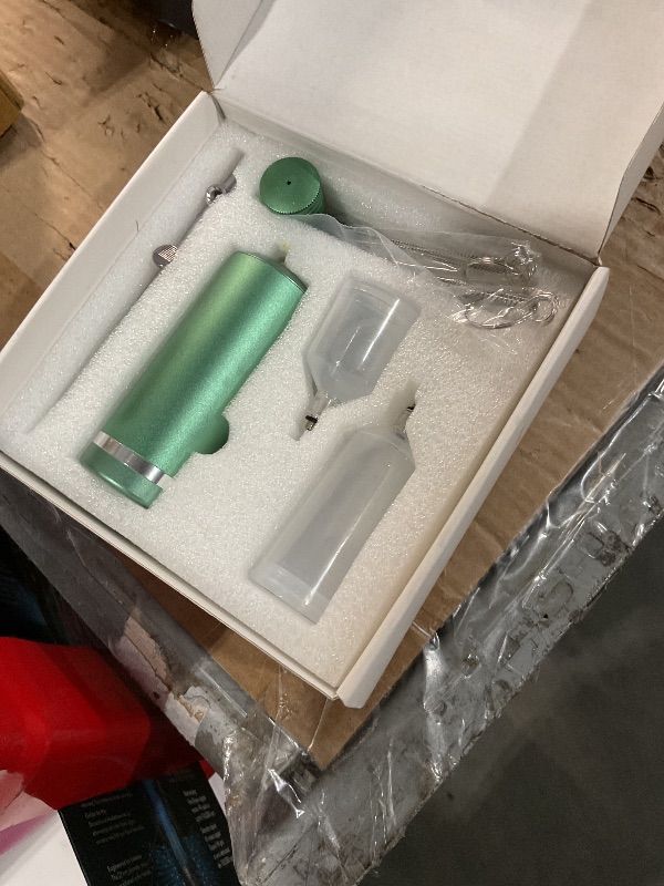 Photo 1 of **FOR PARTS, NONFUNCTIONAL**
Airbrush Kit With Compressor - 48PSI Rechargeable Cordless Non-Clogging High-Pressure Air Brush Set with 0.3mm Nozzle and Cleaning Brush Set for Nail Art, Makeup, Painting, Cake Decor (Green)