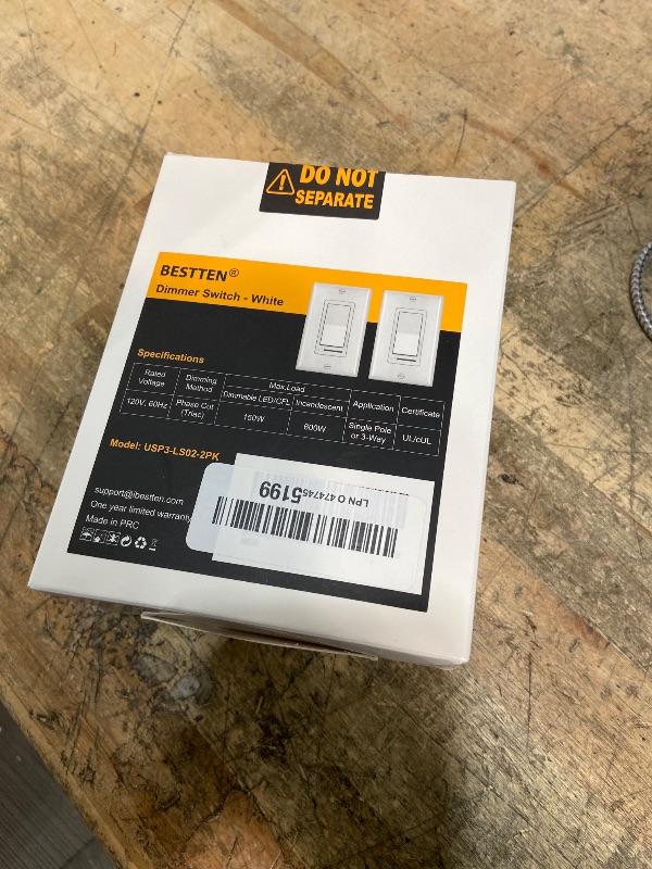 Photo 1 of **FACTORY SEALED** BESTTEN 2 Pack Dimmer Light Switch, Universal Lighting Control, Single Pole or 3 Way, Compatible with LED Dimmable Lamp, CFL, Incandescent, Halogen Bulb, Decorator Wallplate Included, UL Listed, White