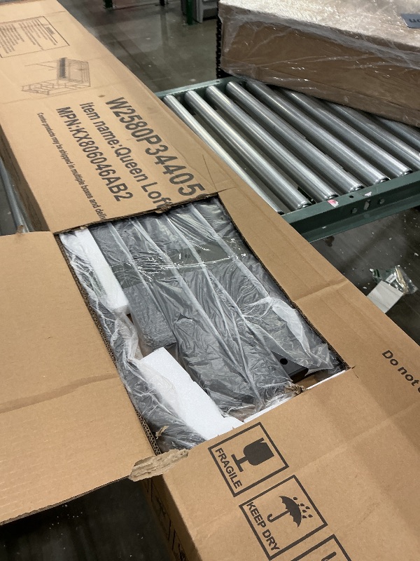 Photo 1 of *USED*
KEIKI Queen Size Metal Loft Bed Frame with Convertible Staircase, Built-in Storage Shelves and Wardrobe, Loft Bed with Solid Slats, Guardrail, No Box Spring Required, Easy Assembly, for Bedroom, Black