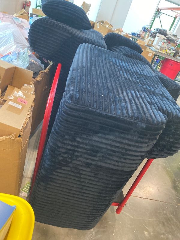 Photo 1 of ***MINOR DAMAGE*** ***READ CLERK NOTES*** VK·LIVING 113" Cloud Sectional Couch, Deep Seat Boneless Sofa with Wide Armrests, 15'' Height Modular Low-Profile Plush Corduroy Memory Foam Couch for Living Room Office, No Assembly, Black