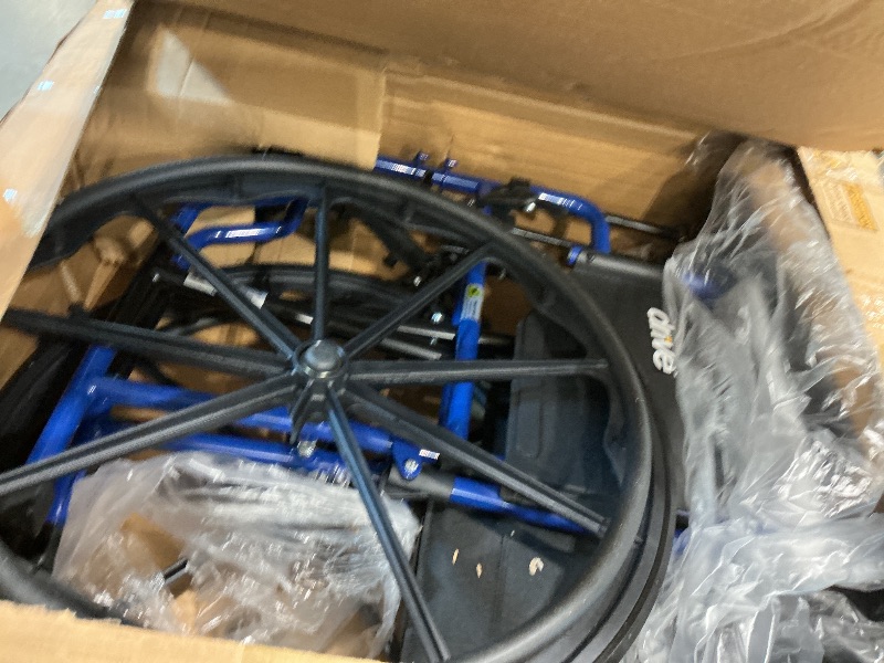 Photo 1 of *USED*
Drive Medical Blue Streak Lightweight Foldable Wheelchair - Enhanced Mobility Support - Durable Construction - Padded Comfort - Swing-Away Leg Rests - Desk Arms - Blue/Black - 20 Inch Seat