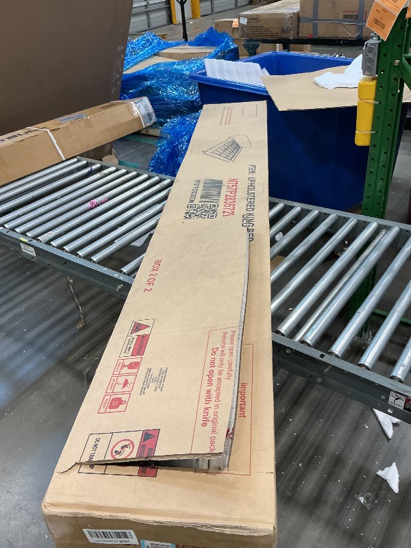 Photo 1 of ***PARTIAL SET*** Merax King Size Bed Frame with Boucle Fabric, Upholstered Platform Bed with Steel Legs, Curve-Shaped Design & Thick Headboard, White