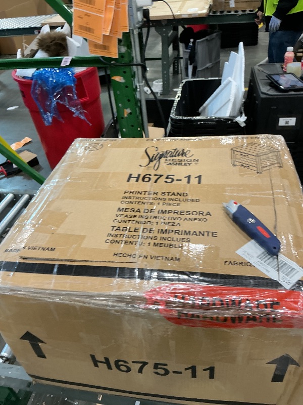 Photo 1 of ***MINOR DAMAGE*** Signature Design by Ashley Baldridge Office Printer Stand, Storage, Electrical Outlets, USB Charing Ports, Wood, 21" W x 18" D x 24.63" H, Brown