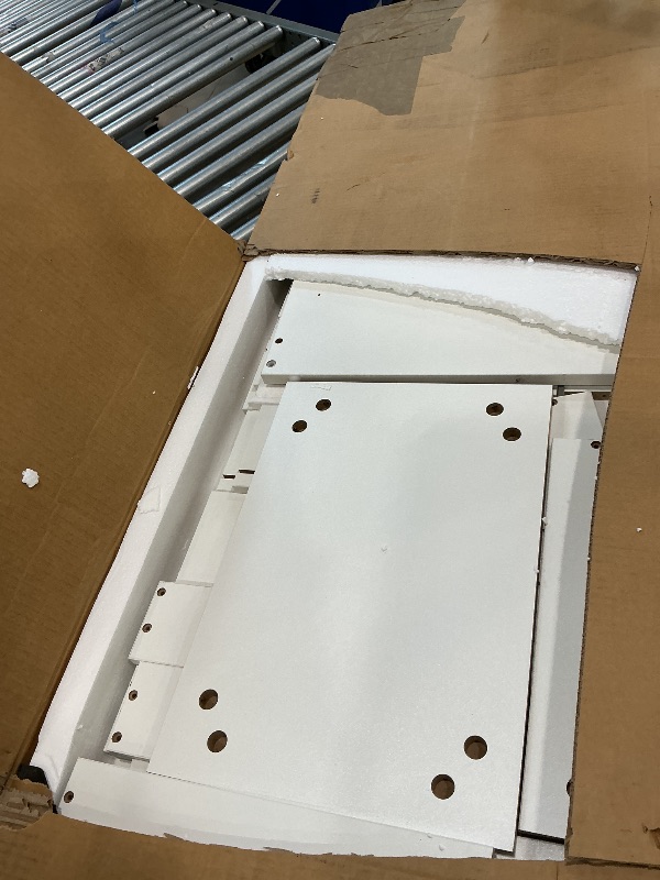 Photo 1 of *MISSING PARTS*
Fkhouse Glass Top Vanity Desk with Foldable Mirror and Lights, 11 Drawers Makeup Vanity with Charging Station, 3 Lighting Modes Dressing Table with Chair, White