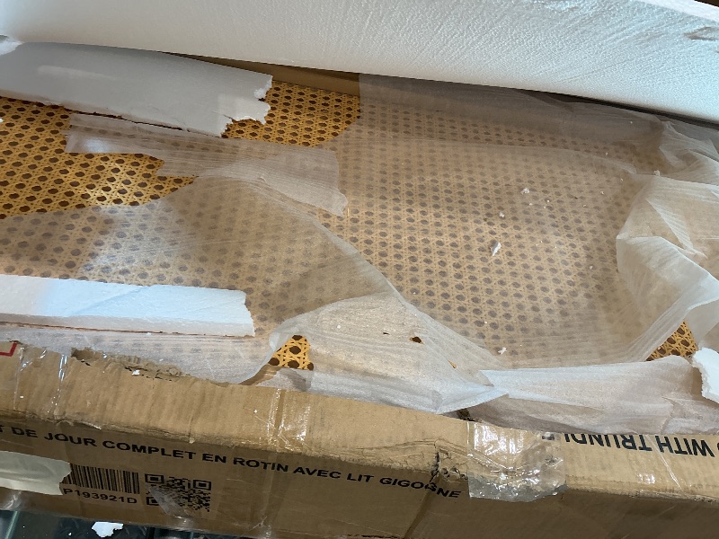 Photo 1 of *PARTIAL SET*
Merax Full Bedframe with Full Size Trundle and Footboard, Vintage Wooden Daybed Platform Bed with Natural Rattan Headboard, Noise-Free, No Box Spring Needed, Antique Walnut