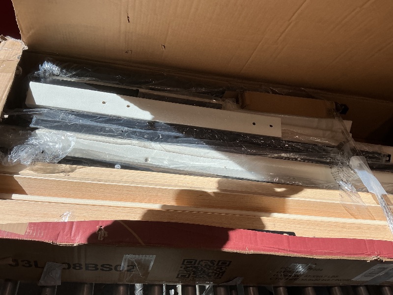 Photo 1 of ***MISSING HARDWARE*** Halitaa Full Size Floating Bed Frame with LED Lights, Upholstered PU Leather Platform Bed with Charging Station & Button Tufted Headboard Storage, No Box Spring Needed, White