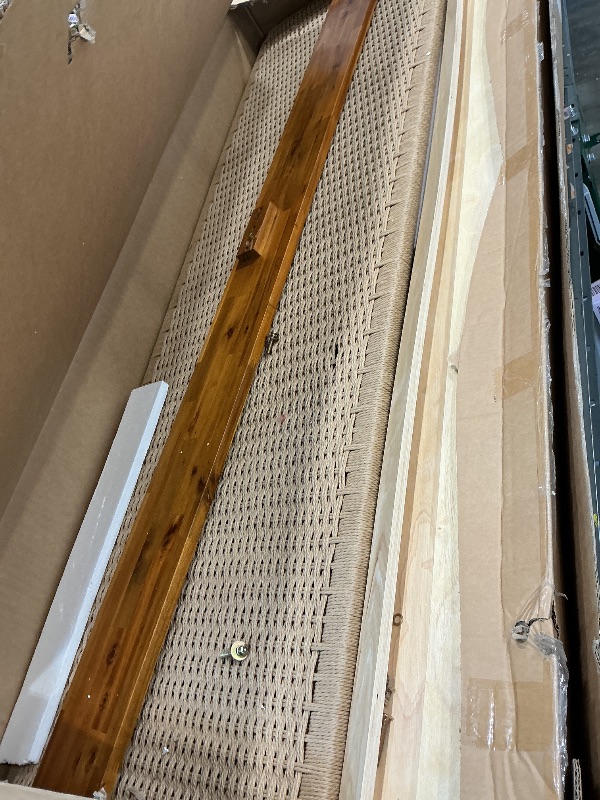 Photo 1 of *USED*
Bme Selina King Size Bed Frame, Handwoven Paper Cord Headboard, US Patent Pending Design, Mid-Century Modern, Solid Acacia Wood, No Box Spring Needed, Supports up to 800 lbs, Easy Assembly, Caramel