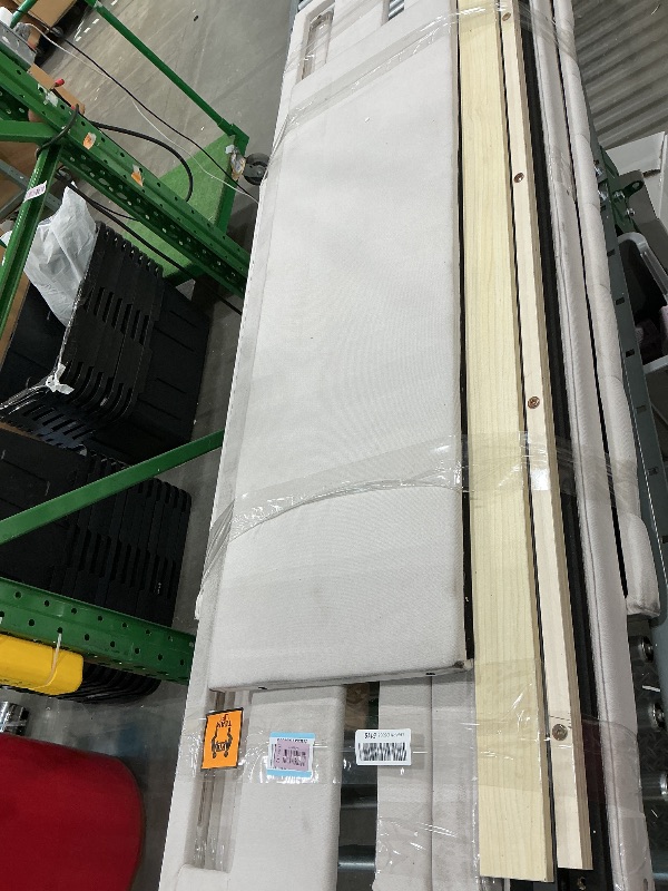 Photo 1 of **MISSING HARDWARE***Ball & Cast Full Size Upholstered Canopy Platform Bed with Pull-Out Trundle,3 Storage Drawers,Linen Fabric Headboard,Sturdy Pine Wood Frame for Guest Room Teens,Beige