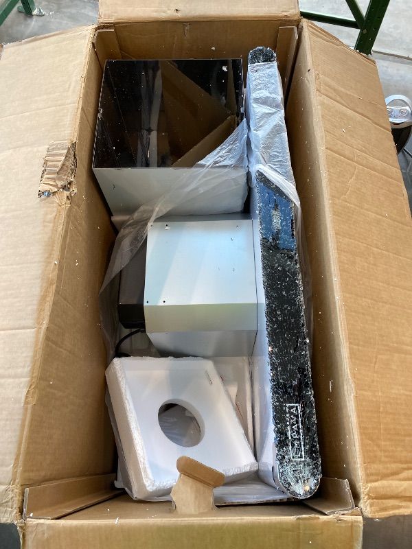 Photo 1 of ***MAJOR DAMAGE*** Empava 36“ Island Range Vent Hood Ceiling-Mount, 3-Speed Touch Control, Timer, Stainless Steel Baffle Filters, 4 LED Lights, Convertible Ducted to Ductless (Charcoal Filters Sold Separately)