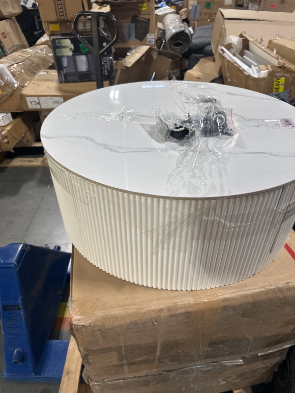 Photo 1 of *USED*
Merax Round Coffee Table for Living Room 29.5" Movable Coffee Table with Casters and 2 Storage Drawers, Marble Pattern Sintered Stone Top, White