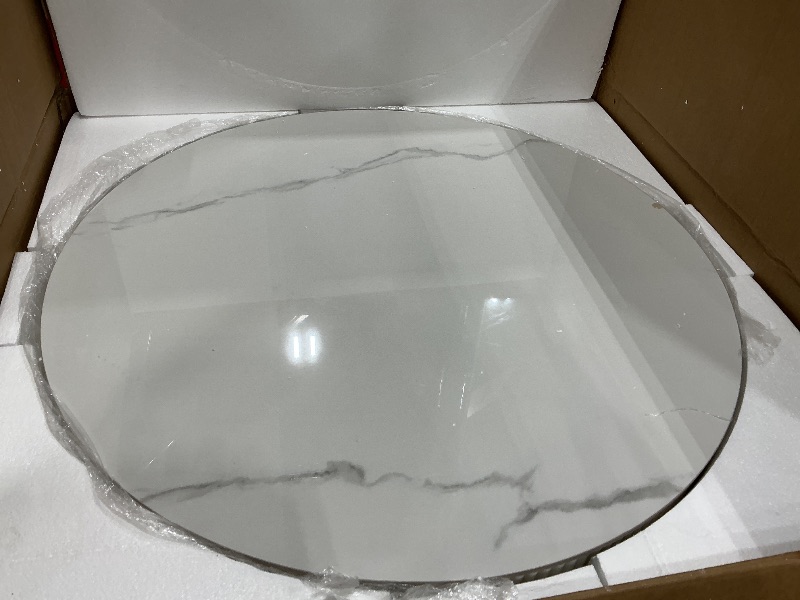 Photo 1 of *USED*
Merax Round Coffee Table for Living Room 29.5" Movable Coffee Table with Casters and 2 Storage Drawers, Marble Pattern Sintered Stone Top, White