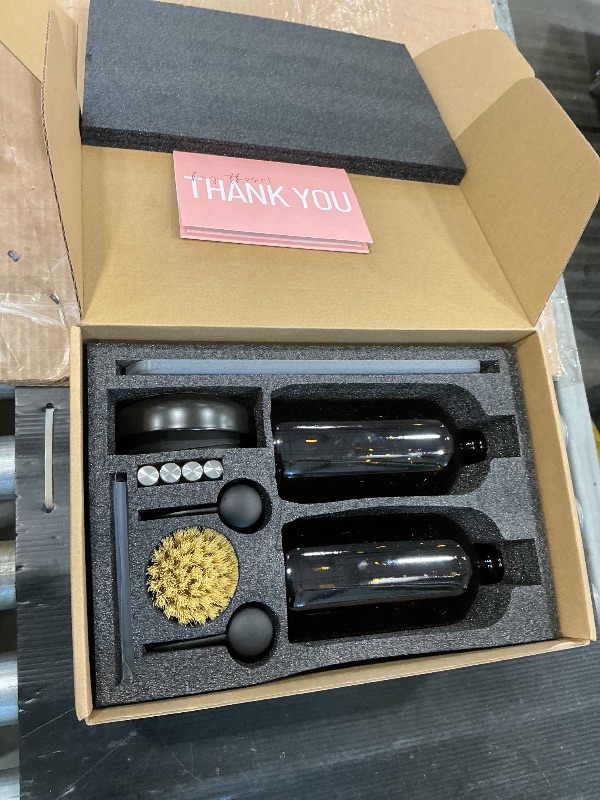 Photo 1 of [Luxury] Kitchen Soap Dispenser Set - 16OZ Amber Glass Bottle, Stainless Steel Pump, Instant Dry Tray, Waterproof Labels, Non-Slip Silicone Pad, and Dish Brush | Upgrade for Your Kitchen and Bathroom