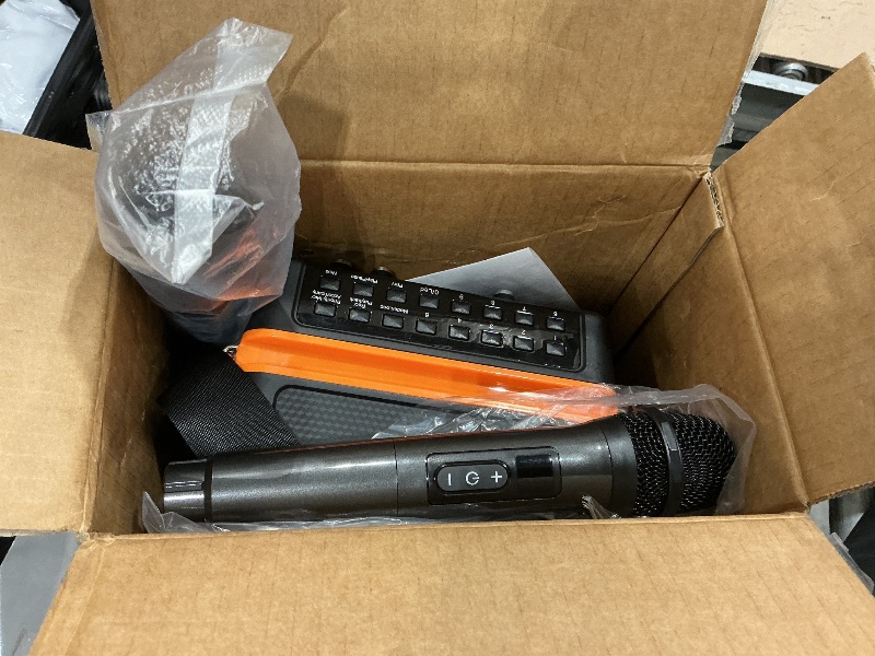 Photo 1 of **MISSING PARTS - No power cord**
HWWR Karaoke Machine, Portable Bluetooth Speaker with 2 Wireless Microphones for Adults & Kids,Singing Machine for Parties and Gatherings, PA System Supports TWS/USB/TF/REC/AUX and TV Connected