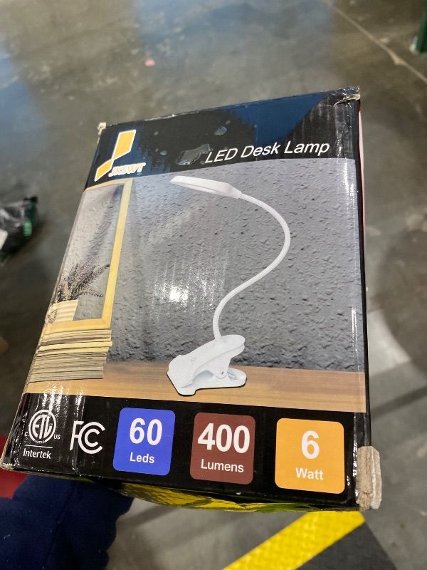 Photo 1 of *USED*
Desk Lamp, JKSWT Clip on Light Reading Light Ring Light LED with 3 Color Modes, 9 Brightness Dimmer, 60 pcs LEDs, Touch-Sensitive Control Pane, 360 ° Flexible Gooseneck Bed Light