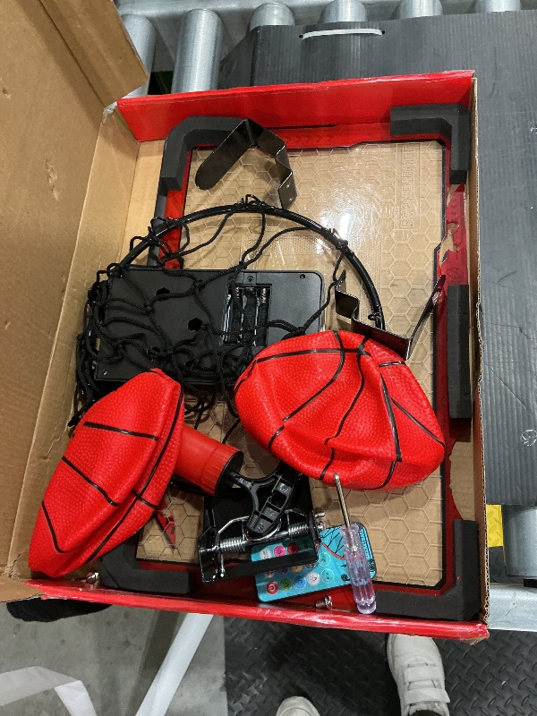 Photo 1 of ***IT'S BROKEN*** Indoor Basketball Hoop for Kids, Remote Control Basketball Hoop Indoor with Electronic Scoreboard/7-Color LED Lights/2 Modes/3 Balls, Foldable Design, Cool Basketball Gifts for Boys 8-12 (Red)