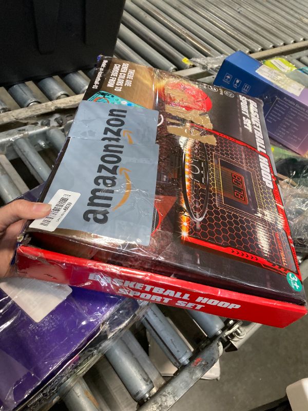 Photo 1 of ***IT'S BROKEN*** Indoor Basketball Hoop for Kids, Remote Control Basketball Hoop Indoor with Electronic Scoreboard/7-Color LED Lights/2 Modes/3 Balls, Foldable Design, Cool Basketball Gifts for Boys 8-12 (Red)