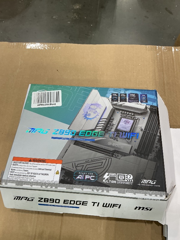 Photo 1 of *UNTESTED -See clerk notes*
MSI MPG Z890 Edge TI WiFi Gaming Motherboard (Support Core Ultra Series 2 Intel Processors, LGA 1851, DDR5, PCIe 5.0, M.2, SATA, 5Gbps LAN, USB Type-C, Wi-Fi 7, Bluetooth 5.4, Thunderbolt 4, ATX)