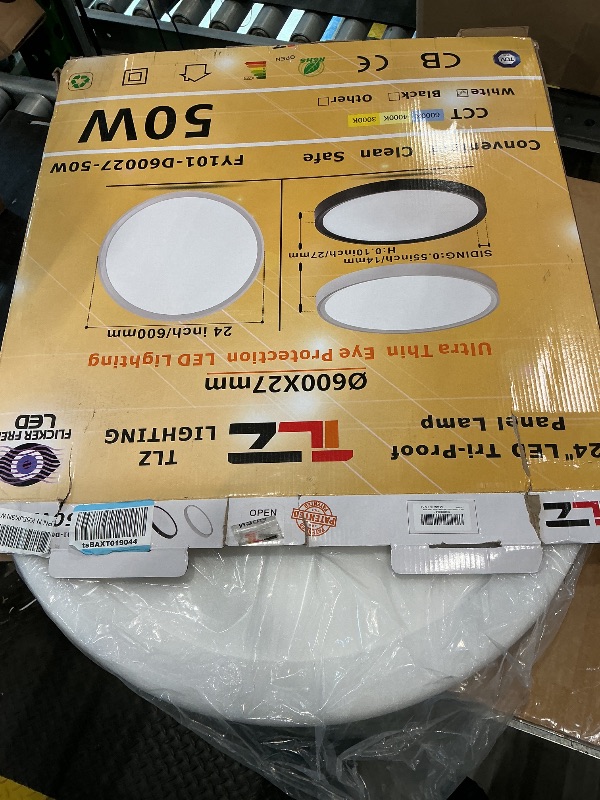 Photo 1 of *USED*
24 Inch Large LED Flush Mount Ceiling Light, 50W, 5480LM, 3000K/4000K/6000K CCT Selectable,Super Slim Low Profile Round Flat Panel Light for Bedroom,Kitchen,Hallway (White 1PK)