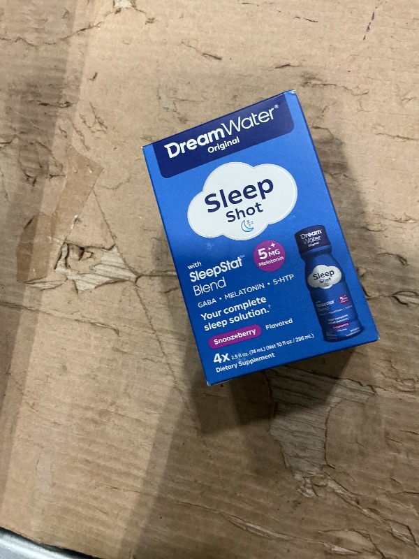 Photo 1 of **Factory Sealed**
Dream Water Sleep Aid Supplement Drink; Melatonin 5mg, GABA, 5-HTP; Zero Sugar, Natural Flavors, No Added Colors, 2.5 oz Liquid Sleep Shots, Snoozeberry, 4-Count