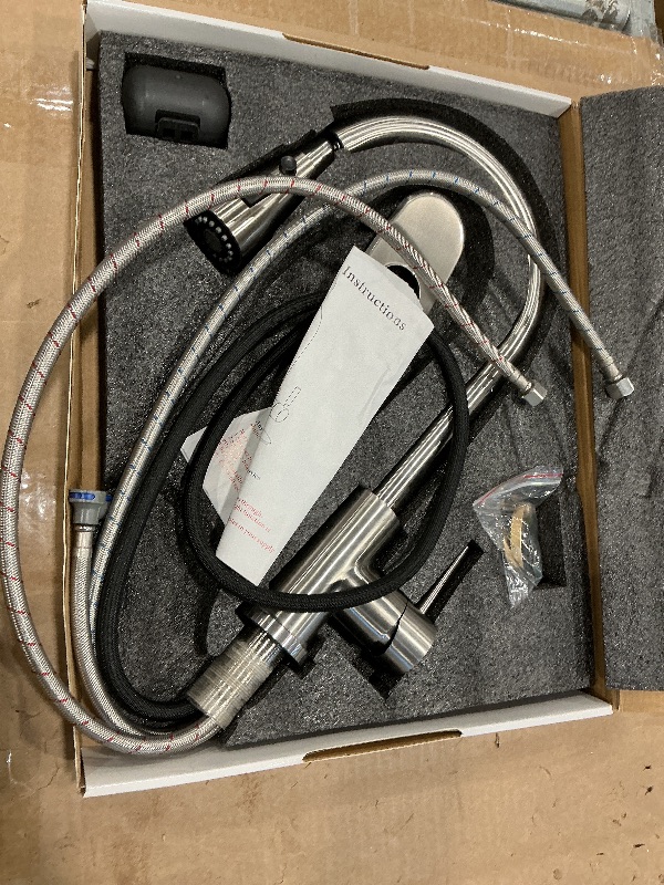 Photo 1 of *MINOR DAMAGE - USED*
HANGE Kitchen Faucet with Pull Down Sprayer,Brushed Nickel Kitchen Sink Faucet 1-3 Hole Single Handle High Arc Stainless Steel Commercial Modern Kitchen Faucets for RV,Laundry,Bar,Utility,Farmhouse