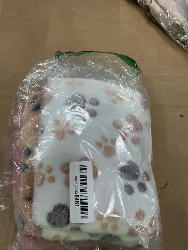 Photo 1 of 1 Pack 3 Blankets Super Soft Fluffy Premium Fleece Pet Blanket Flannel Paw Printed Throw for Dog Puppy Cat (Small 23x16'', Brown, Pink, White)