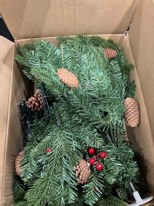 Photo 1 of [2 Pack & Timer] 33 Inch Christmas Tree Urn Fillers with 50 Warm & Colorful Change Lights Pinecones Red Berries Tripod Stake Battery Operated 8 Mode for Porch Outdoor Xmas Trees Christmas Decorations