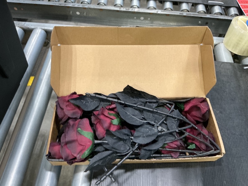 Photo 1 of Artificial Roses Flowers, 12 Pcs Fake Burgundy Rose in Bulk, Long Stem Realistic Silk Roses Bouquet for Halloween Decoration, Fall Home Decor, Centerpieces, Flower Arrangement (Burgundy, 12-PCS)