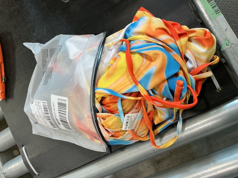 Photo 1 of *Minor Damage*
RoseSeek Women's 4 Piece Swimsuits Halter Triangle Bikini Sets Bathing Suit with Mesh Cover Up Skirt & Bandana Yellow and Blue Large