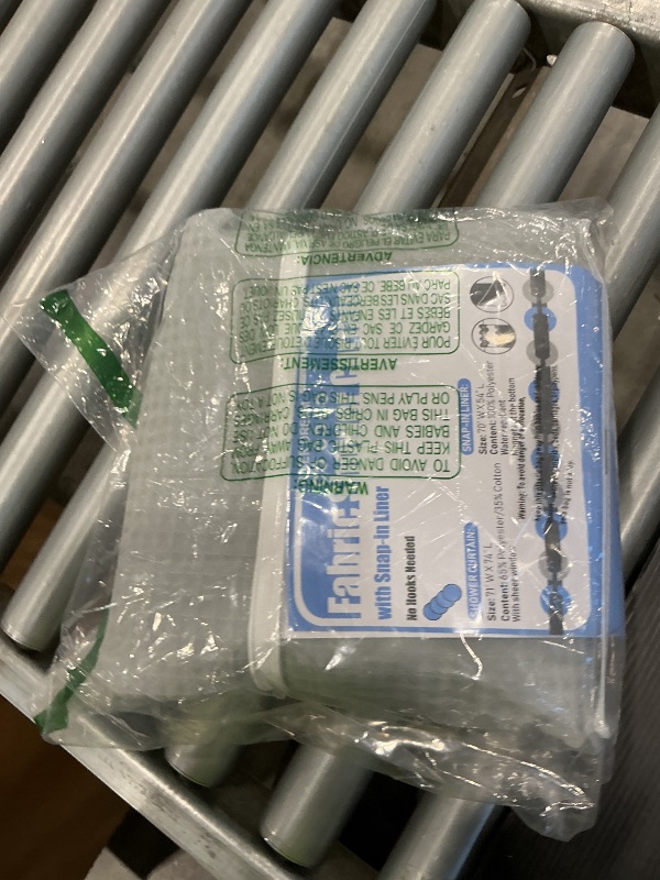 Photo 1 of **MINOR DAMAGE**
River Dream Gray Fabric Shower Curtain Set, Cotton Blend, Waffle Weave, with Snap in Replacement Liner?71 x 74 inches