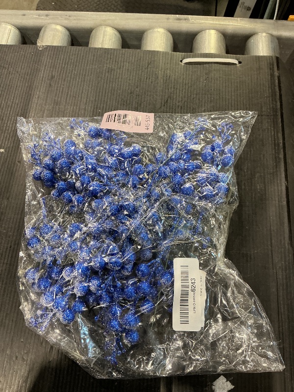 Photo 1 of **missing pieces unknown**16 Pieces Artificial Glitter Berries Stems, 8-Inch Frosted Christmas Picks Berry Sprays Twig Glitter Holly Berry Branches for Xmas Tree Fillers Ornaments, Wreath, Crafts, Home Holiday Decor (Blue)