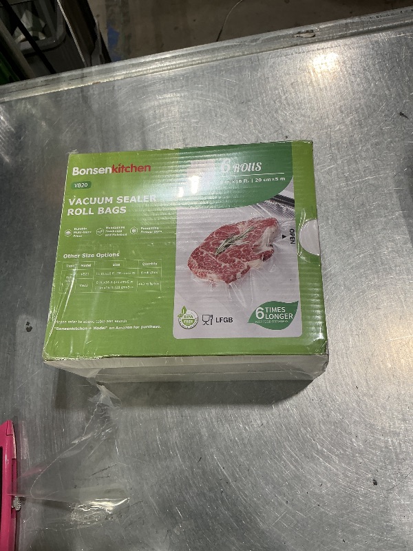 Photo 1 of [2025 Upgraded] Bonsenkitchen 6 Rolls 8" x 16' Vacuum Sealer Bags for Food with a Color Box, Easy to Store, Commercial Grade, BPA Free, Great for Food Storage or Sous Vide, VB20