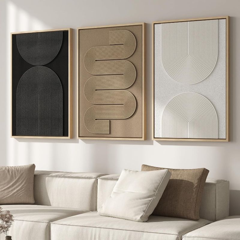Photo 1 of *USED*
Large 3D Textured Framed Boho Neutral Abstract Wall Art for Living Room, 3 Piece Modern Paintings Artwork for Walls, Black White Brown Minimalist Geometric Pictures for Hallway Office Wall Decor 24x36 In