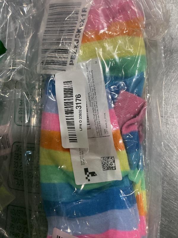 Photo 1 of ***SEE CLERK NOTES** ItkFresh Leg Warmers for Girls - Thigh High Compression Socks, Pink & Rainbow Striped, Over the Knee, Womens Thick Socks