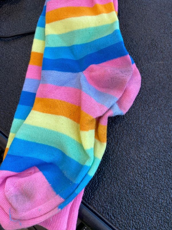 Photo 1 of ***SEE CLERK NOTES** ItkFresh Leg Warmers for Girls - Thigh High Compression Socks, Pink & Rainbow Striped, Over the Knee, Womens Thick Socks